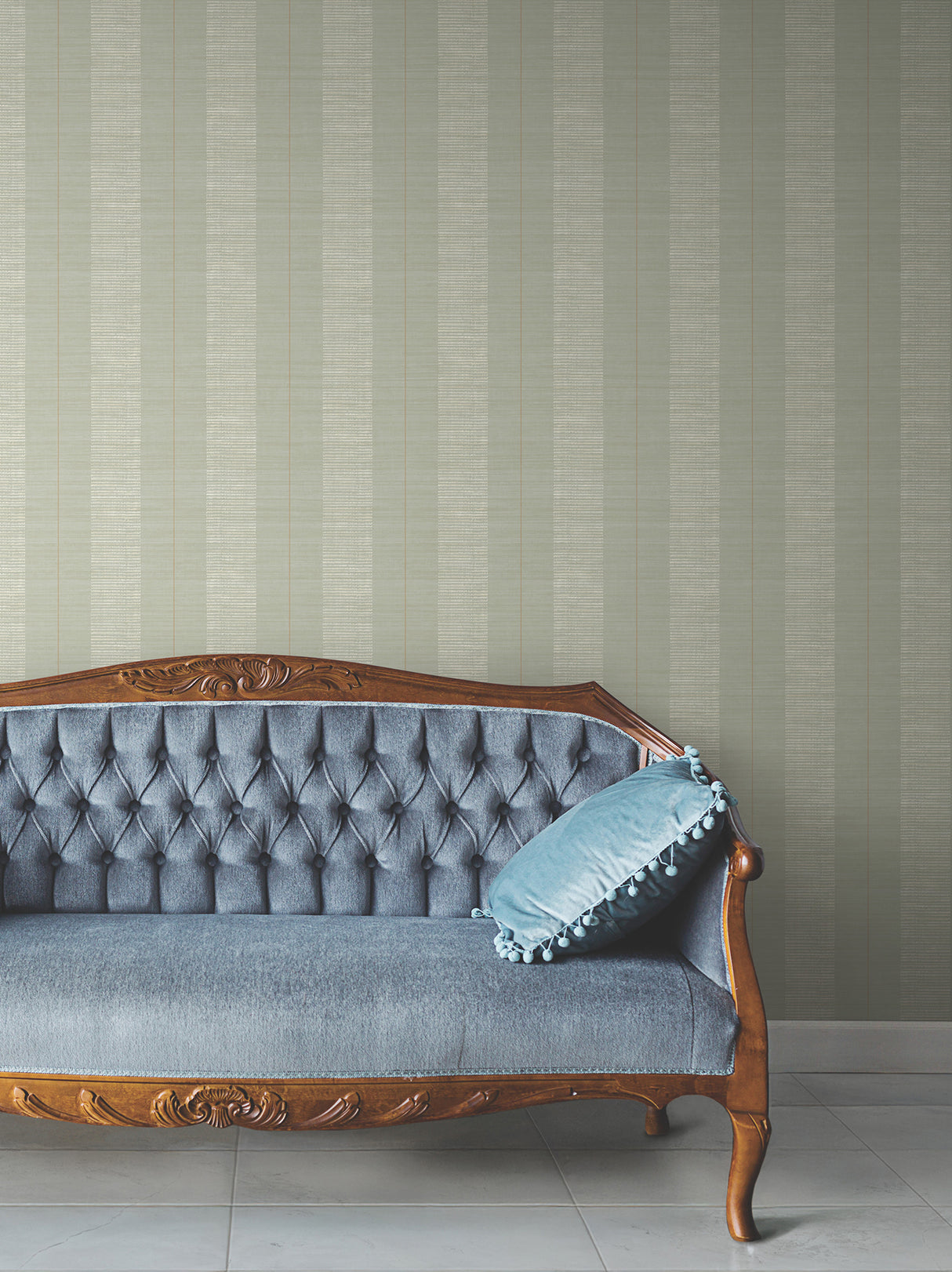 Colbert Stripe Seafoam by Antonina Vella Layered Luxe Traditional Raised Ink Metallic Stripe Textured Non Woven Wallpaper - LL3206