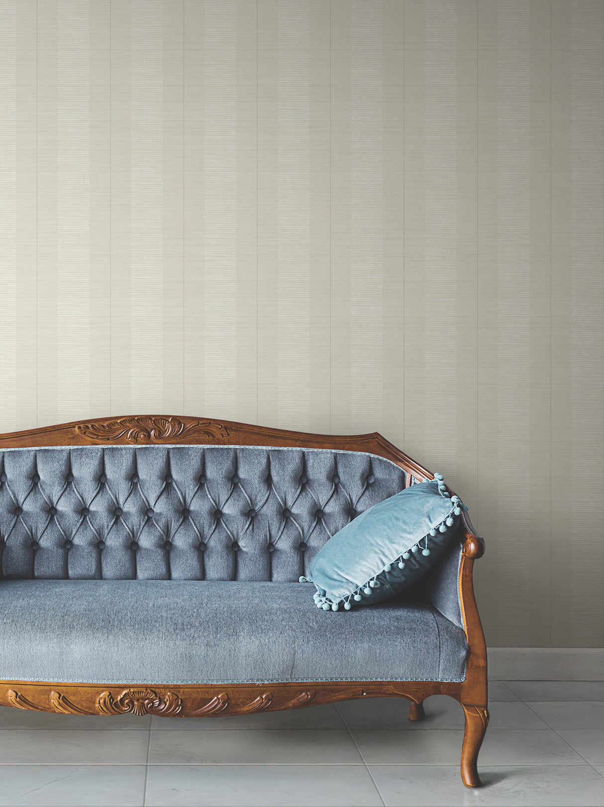 Colbert Stripe Light Grey by Antonina Vella Traditional Raised Ink Pearl Textured Stripe Non-Woven Unpasted Wallpaper from Layered Luxe - LL3207
