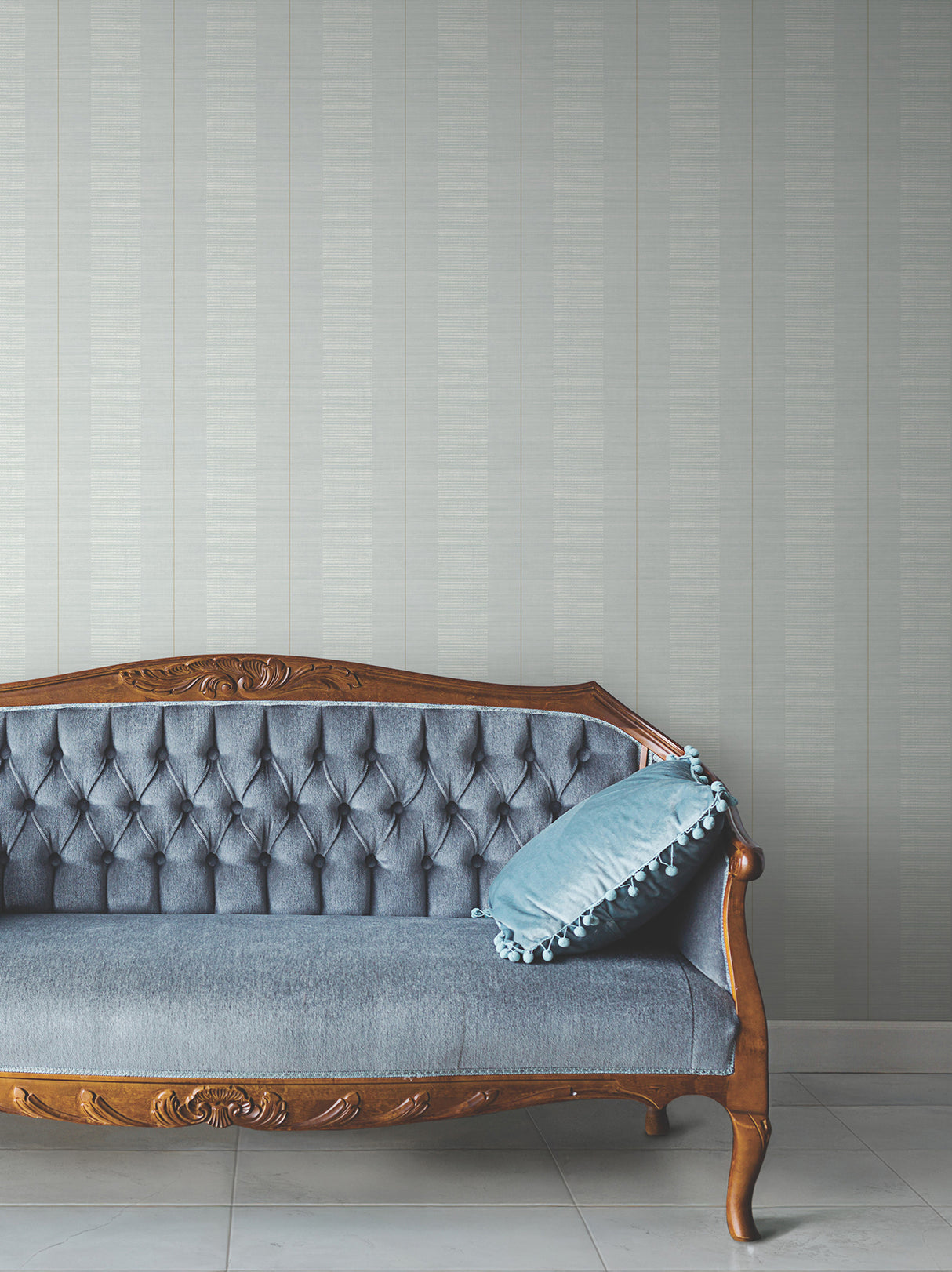 Colbert Stripe Light Blue by Antonina Vella Raised Ink Metallic Traditional Stripe Non Woven Wallpaper - Layered Luxe LL3210
