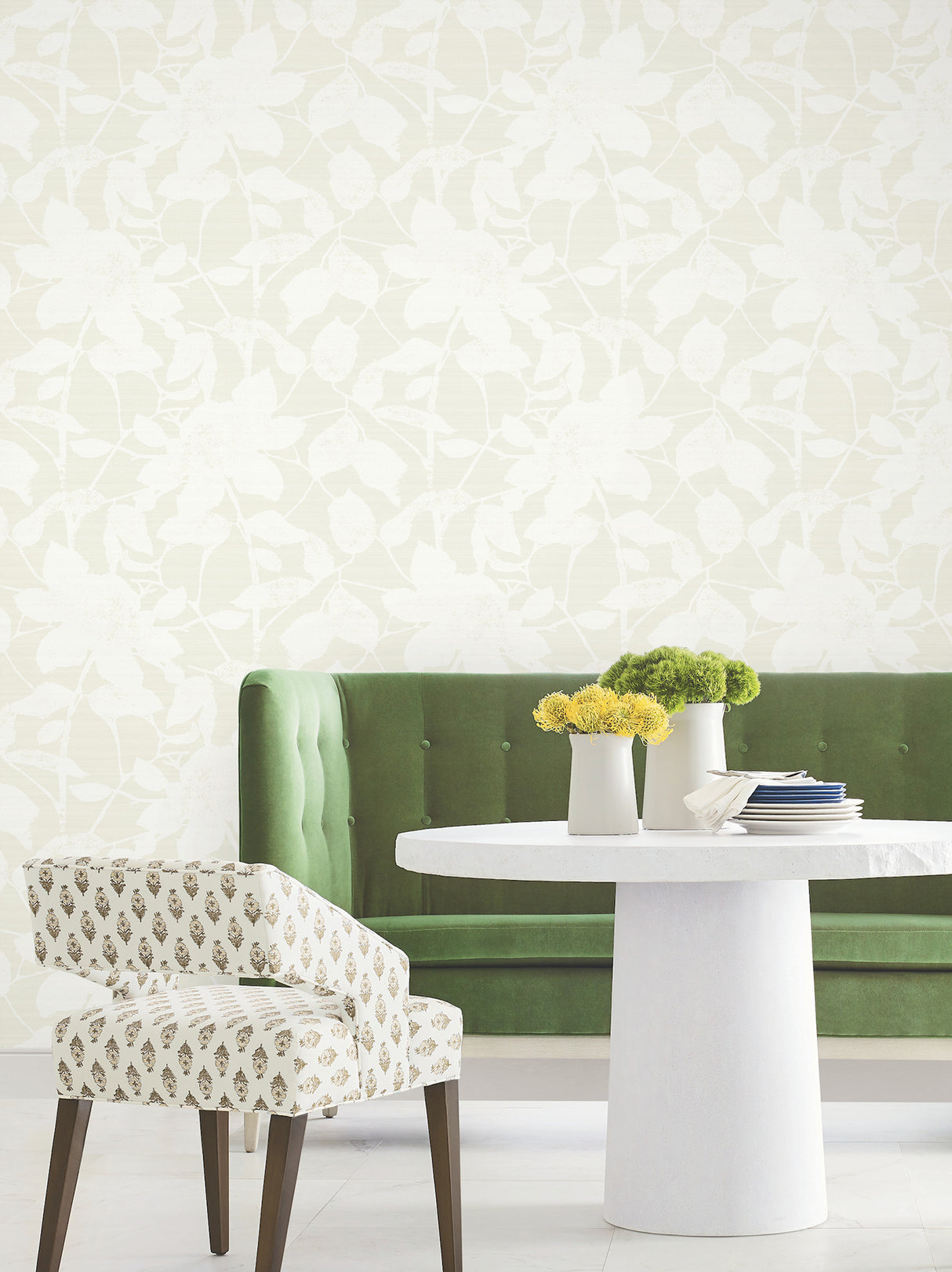 Solange Dove by Antonina Vella Layered Luxe Botanical Floral Non Woven Unpasted Washable Strippable 27in x 27ft Wallpaper Roll - LL3212