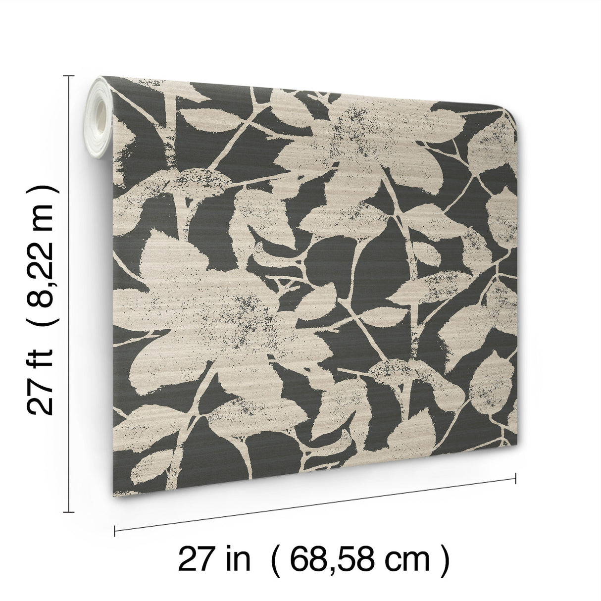 Solange Black by Antonina Vella Layered Luxe Bold Botanical Floral Non Woven Unpasted Wallpaper Roll 27in x 27ft - LL3213