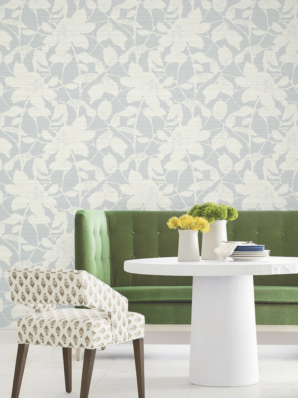 Solange Light Blue by Antonina Vella Large-Scale Botanical Floral Silhouette Non Woven Unpasted Wallpaper from the Layered Luxe Collection - LL3217