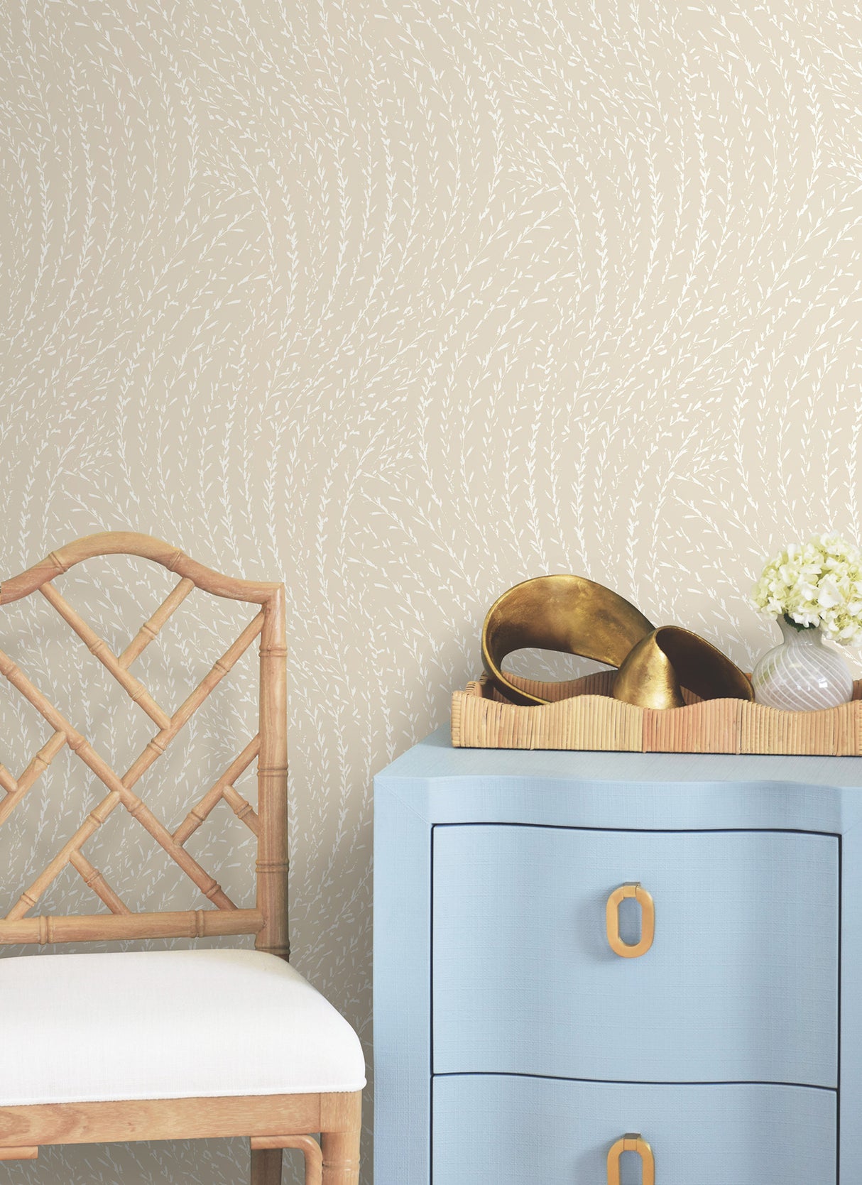 Willow Song Wheat Botanical by Antonina Vella Unpasted Non Woven Wallpaper 27in x 27ft - Antonina Vella LL3219