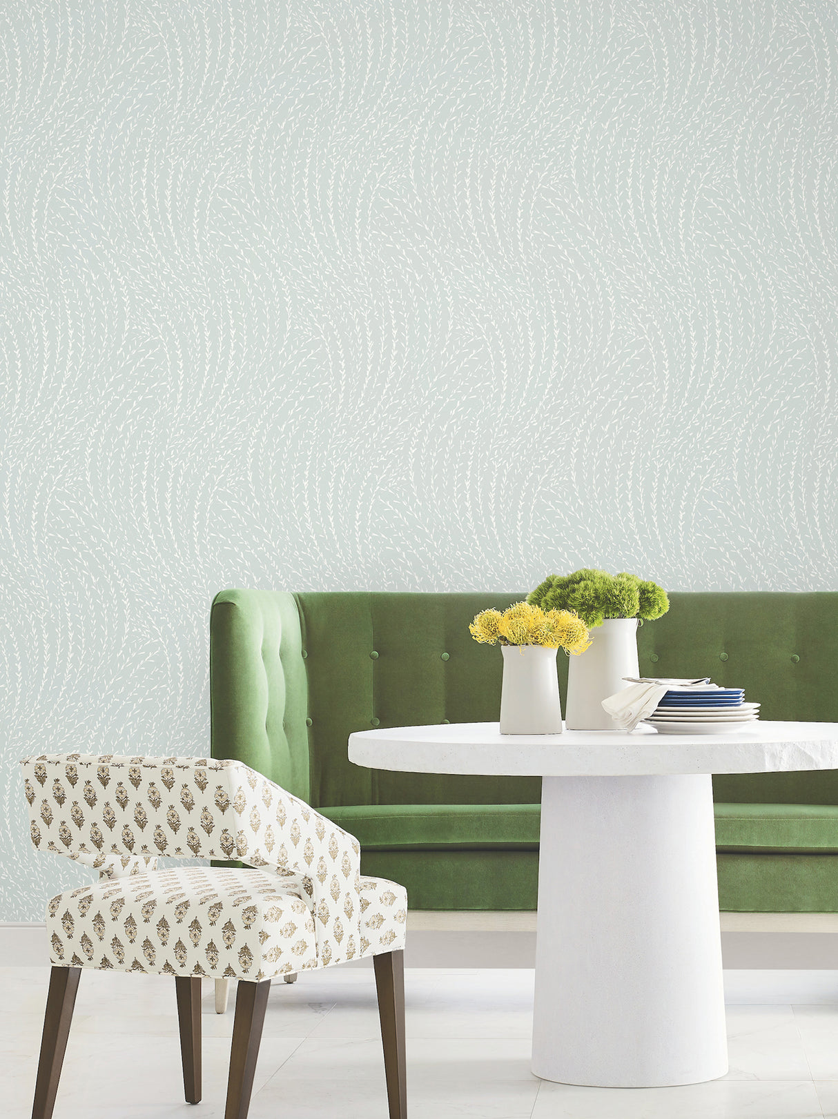 Willow Song Light Blue by Antonina Vella Traditional Botanical Non Woven Unpasted Sidewall Wallpaper from Layered Luxe - LL3220