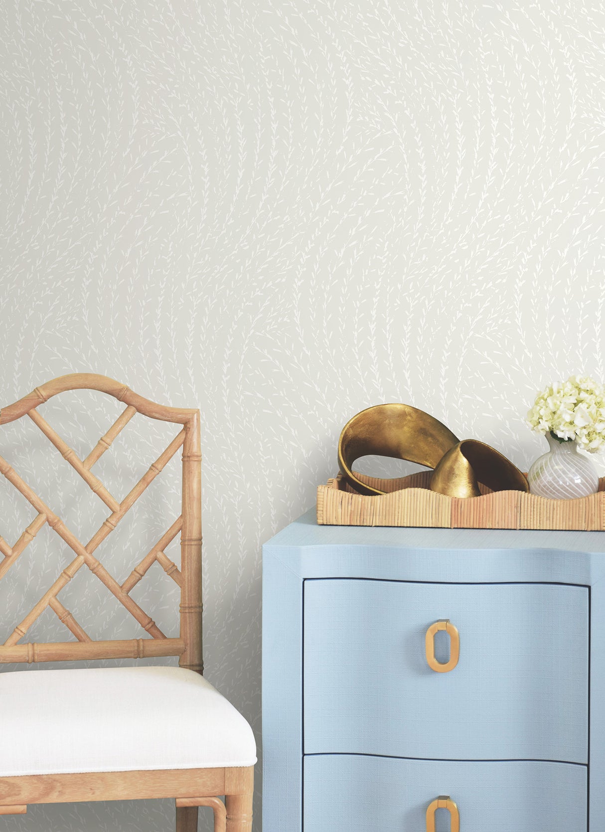 Willow Song Dove by Antonina Vella Traditional Botanical Unpasted Non Woven Wallpaper, 27-in by 27-ft, About 60.8 sq ft - LL3222