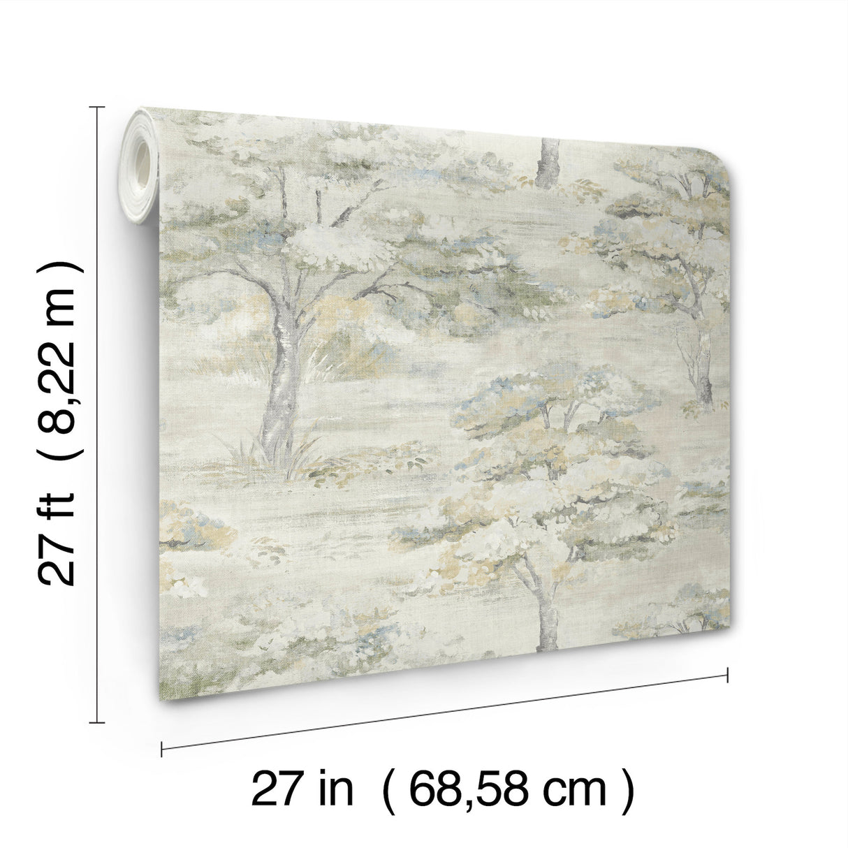 Moreno Slate by Antonina Vella Scenic Woodland Tree Botanical Wallpaper in Soft Grey Green Chartreuse and Light Blue Tones - LL3225