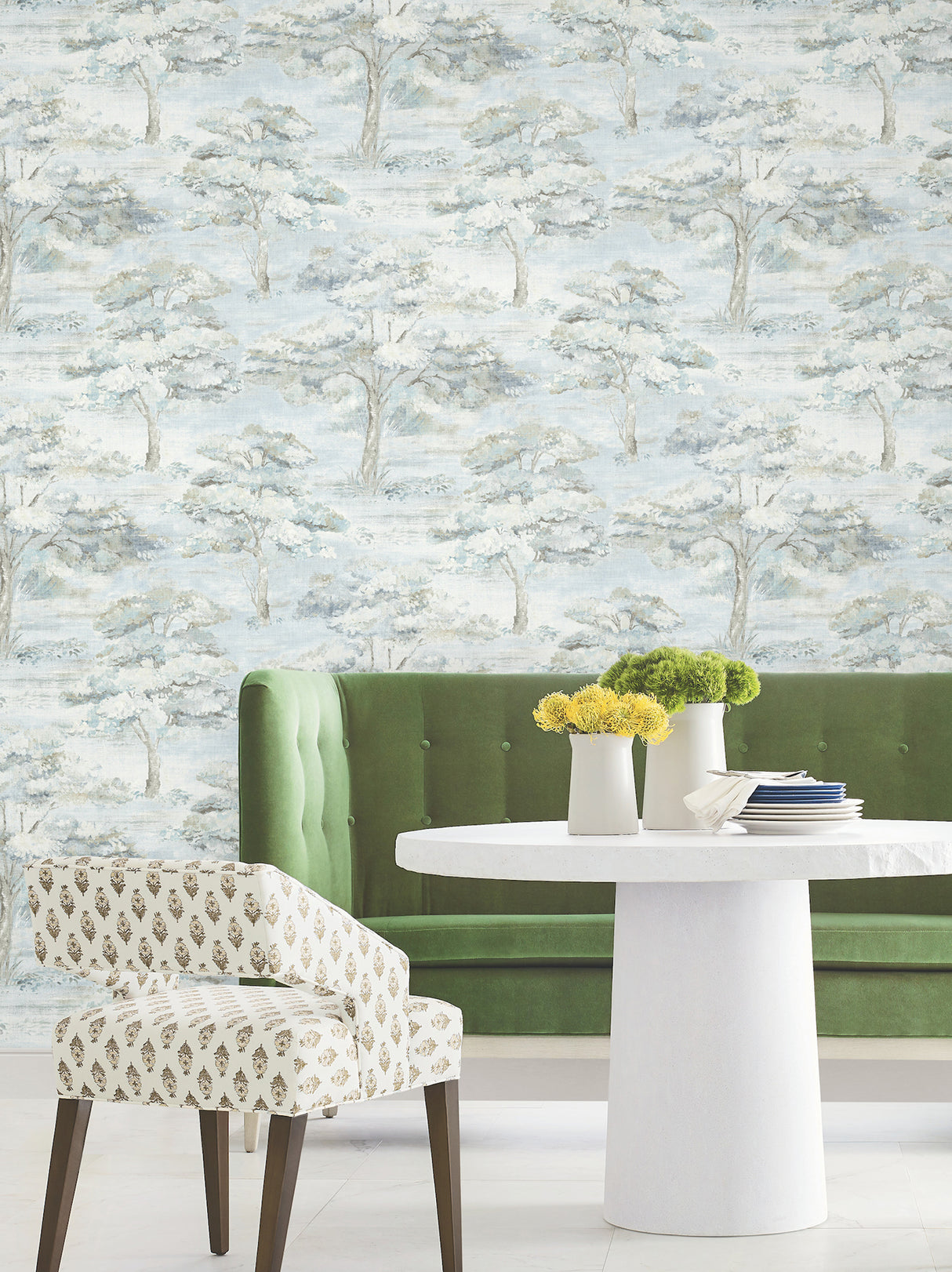 Moreno Blue Woodland Wallpaper by Antonina Vella Layered Luxe Traditional Botanical Scenic Unpasted Non Woven 27in x 27ft - LL3226