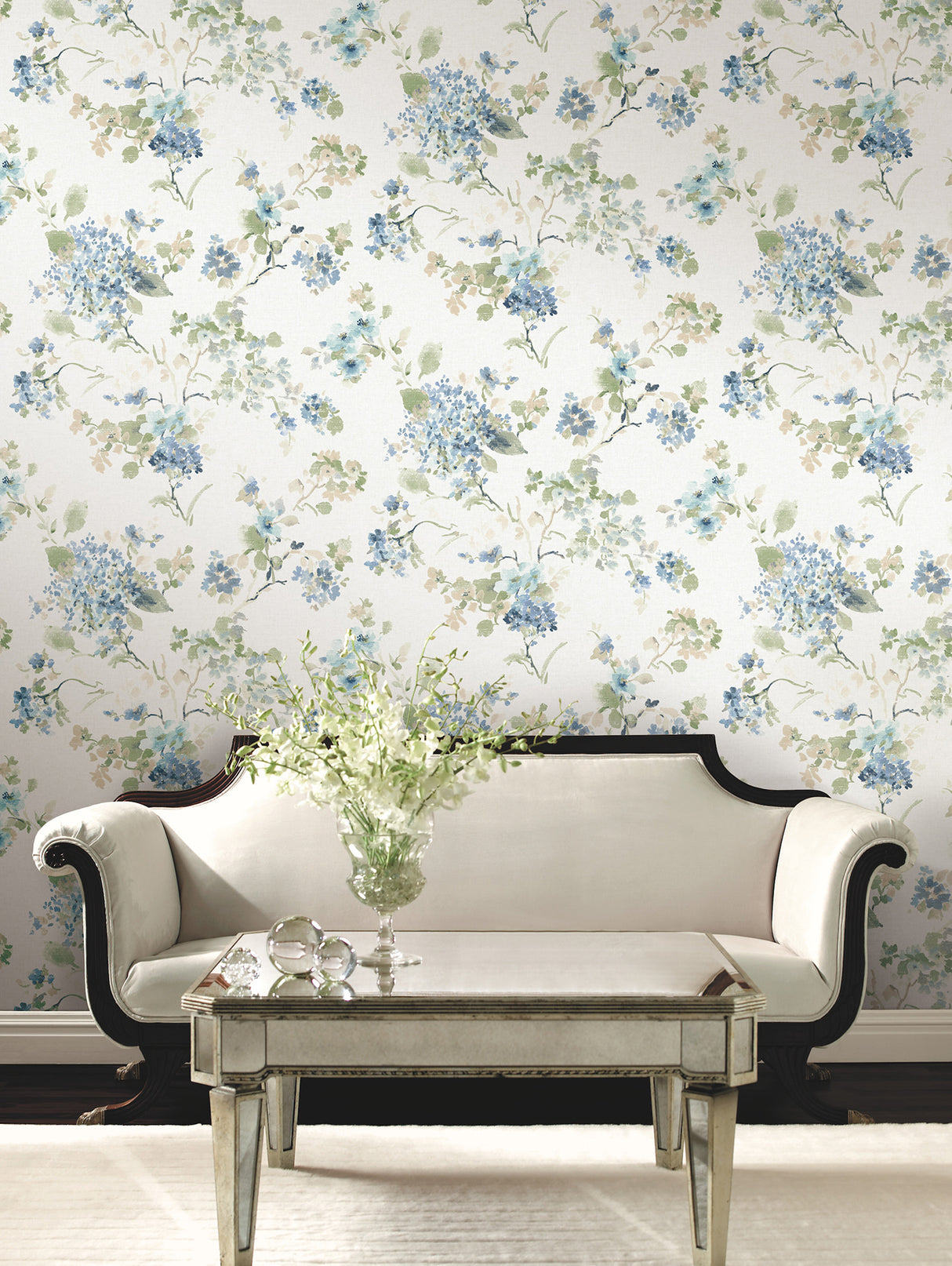 Veiled Garden Sky Blue Floral by Antonina Vella Botanical Unpasted Non Woven Wallpaper - Antonina Vella LL3229
