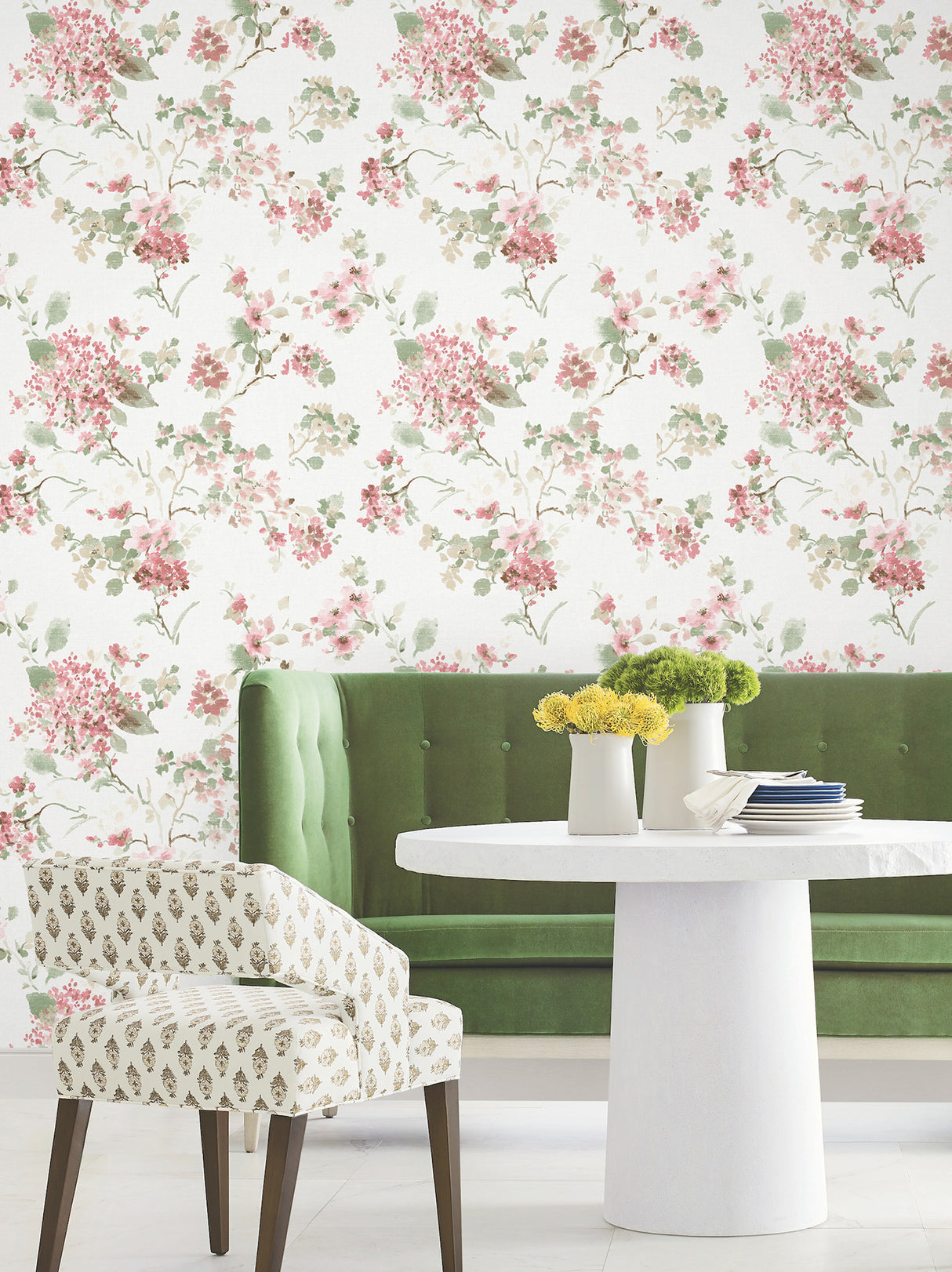Veiled Garden Pink Floral by Antonina Vella Traditional Botanical Non Woven Unpasted Wallpaper Layered Luxe Collection - LL3231