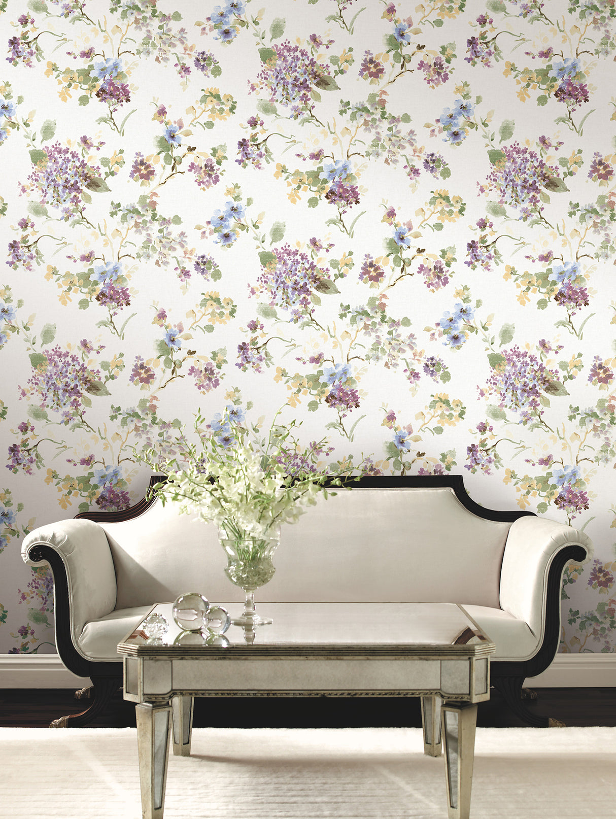 Veiled Garden Plum Floral Wallpaper by Antonina Vella, Traditional Botanical Flowers, Non Woven Unpasted, 27 in x 27 ft - LL3232