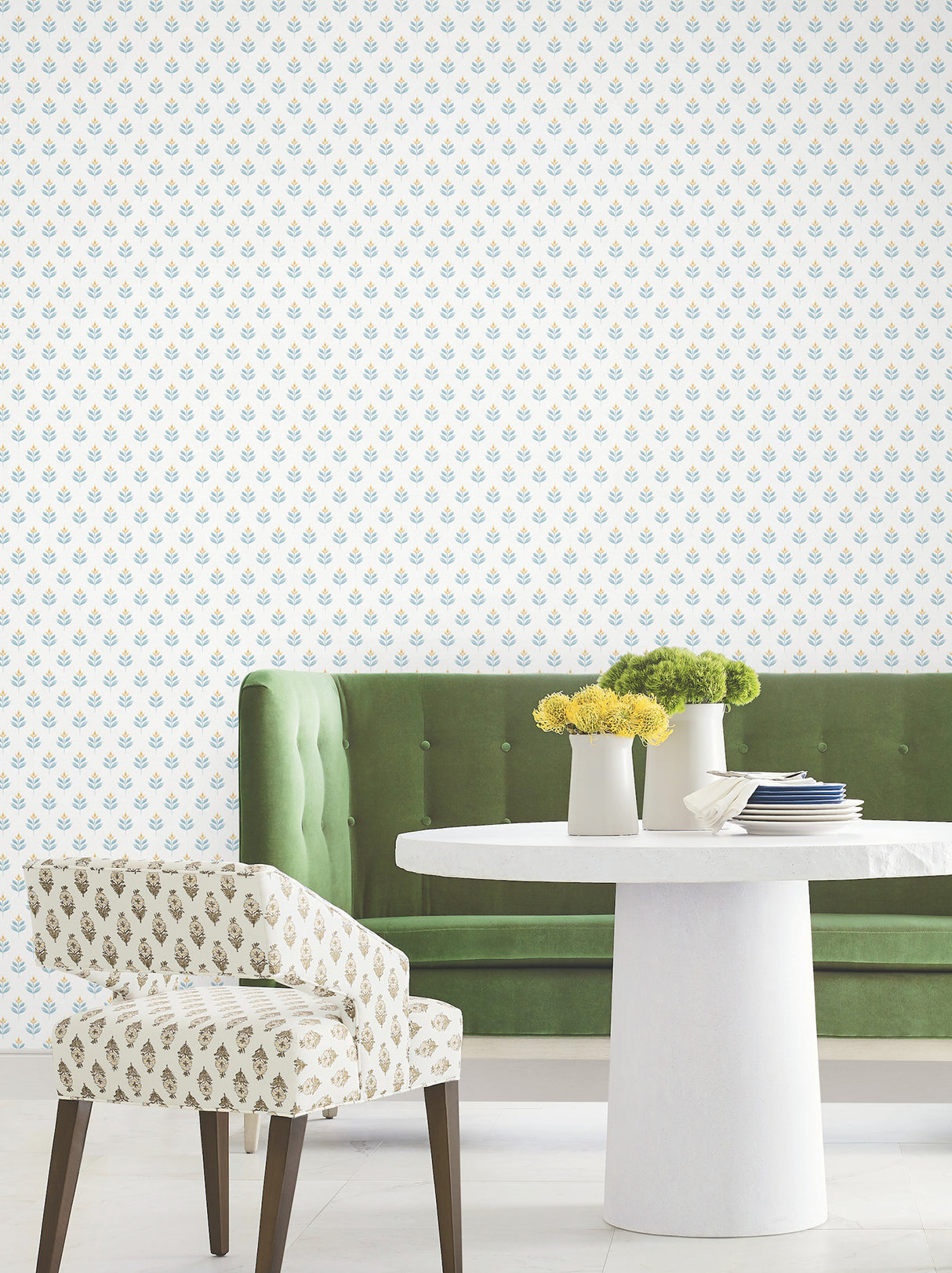 Serene Villa Teal Floral Stamp Wallpaper by Antonina Vella Layered Luxe Traditional Botanical Non Woven Sidewall - LL3233