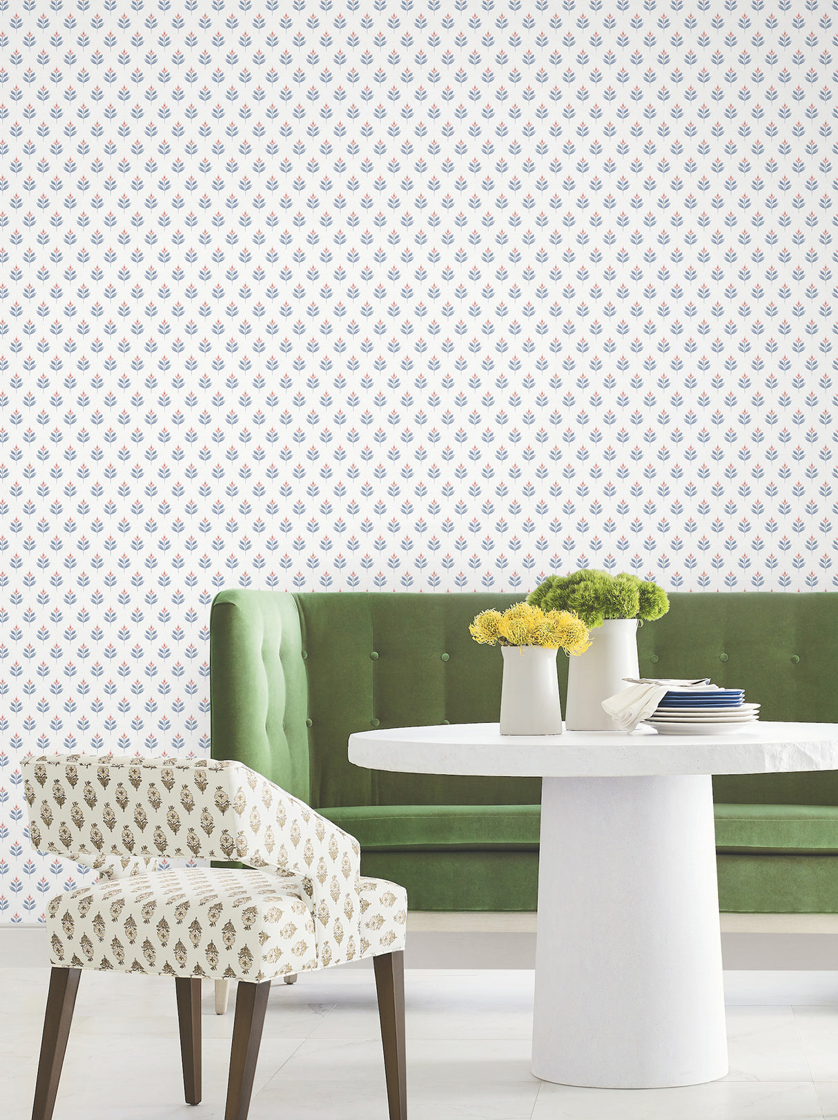 Serene Villa Red Floral Stamp by Antonina Vella Layered Luxe Traditional Botanical Non Woven Unpasted Washable Strippable Wallpaper - LL3235