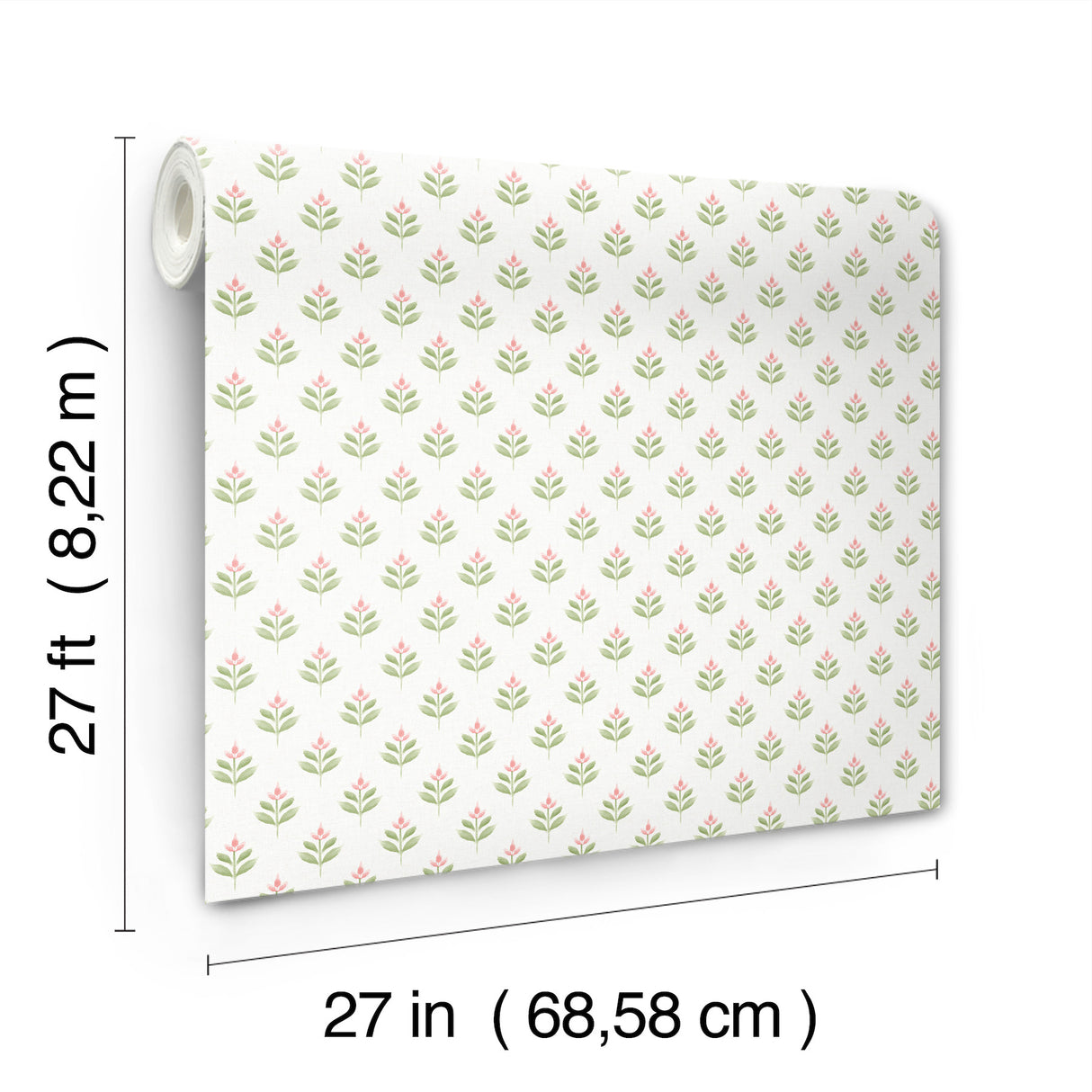 Serene Villa Pink and Spring Green by Antonina Vella Floral Stamp Traditional Botanical Non Woven Unpasted Wallpaper Roll - LL3236