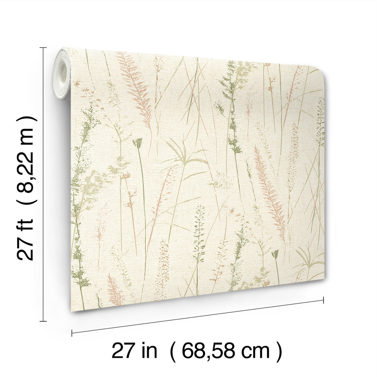 Meadow Splendor Salmon by Antonina Vella Botanical Prairie Grass Non Woven Unpasted Washable Strippable Wallpaper Layered Luxe - LL3238