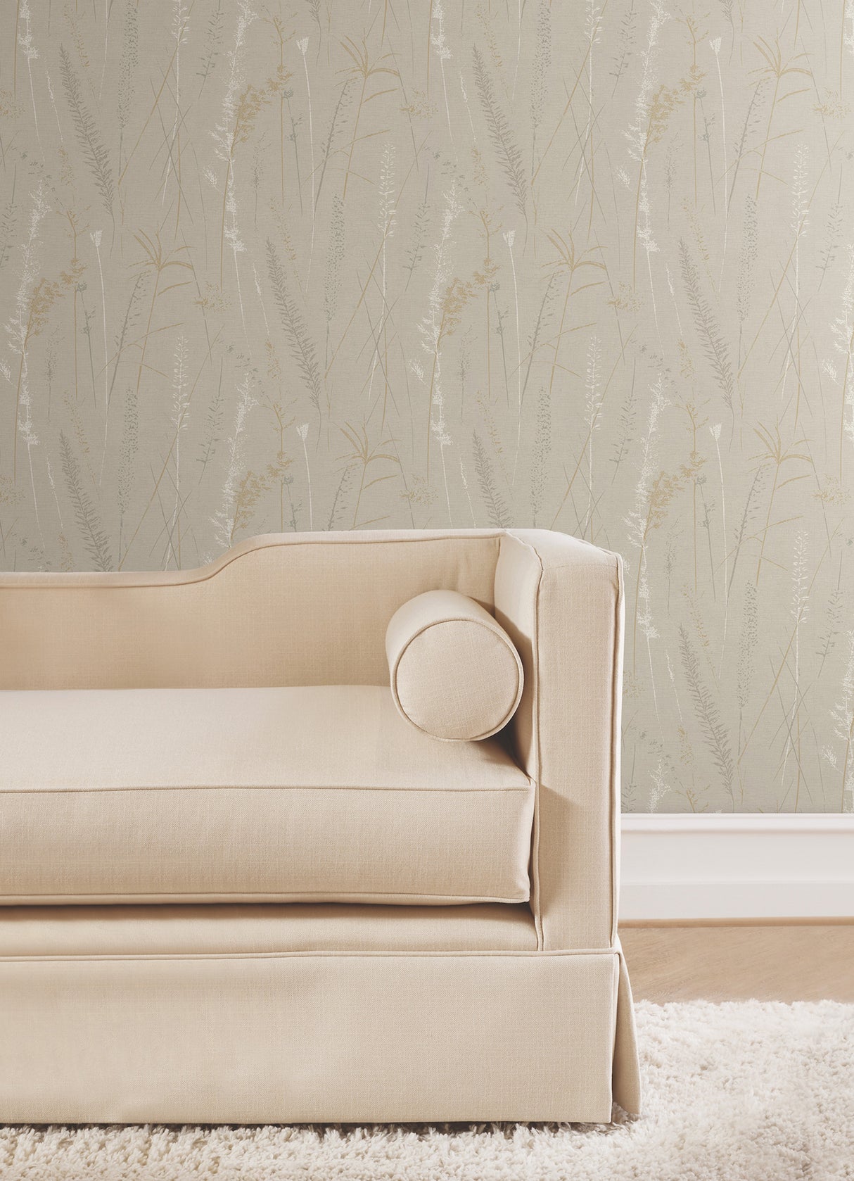 Meadow Splendor Neutral by Antonina Vella Botanical Prairie Grass Metallic Non Woven Unpasted Strippable Washable Wallpaper Layered Luxe - LL3239