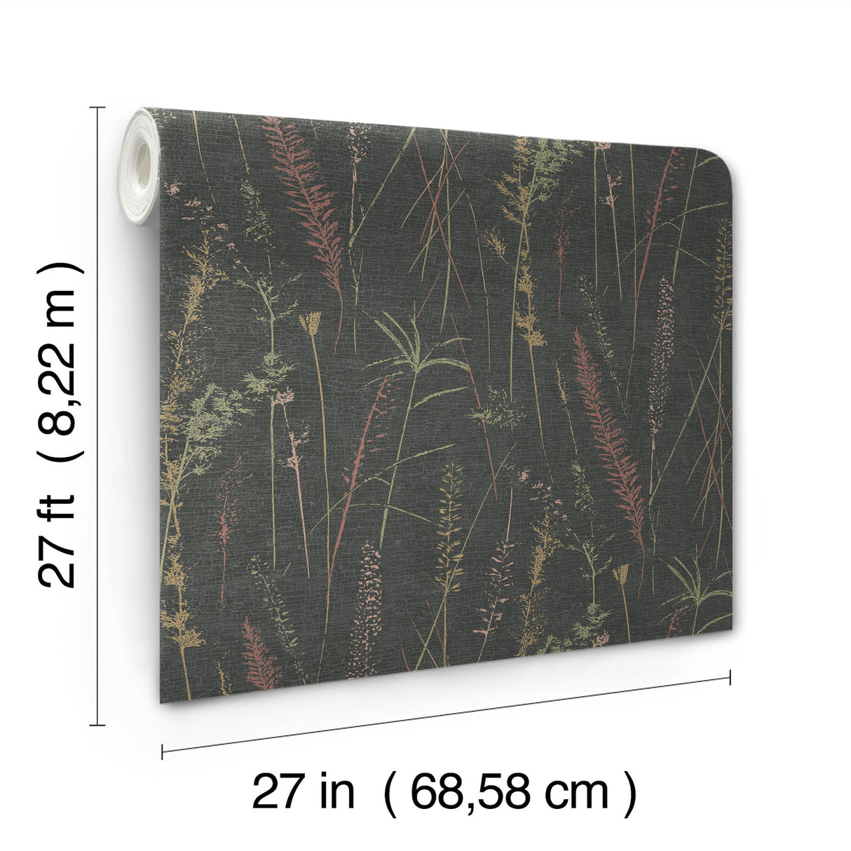 Meadow Splendor Black by Antonina Vella Layered Luxe Country Botanical Prairie Grass Unpasted Non Woven Wallpaper Roll - LL3241