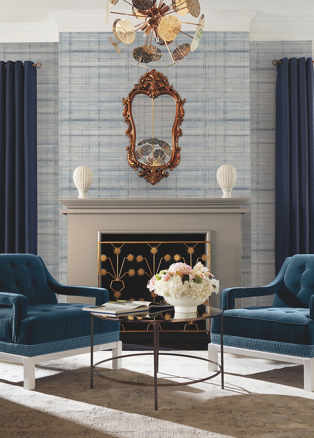 Vanishing Point Blue Striated Wallpaper by Antonina Vella, Abstract Texture, Raised Ink, Non Woven Unpasted, 27 in Wide x 27 ft Long - LL3245