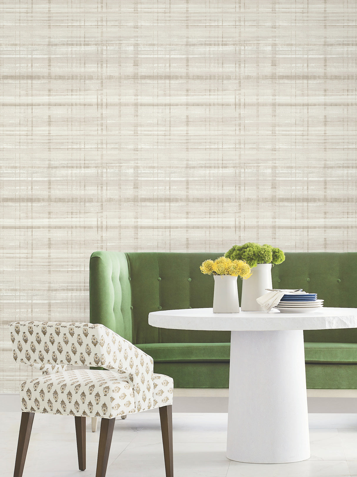 Antonina Vella Vanishing Point Neutral Striated Raised Ink Textured Wallpaper in Beige Taupe and White Layered Luxe Collection - LL3247