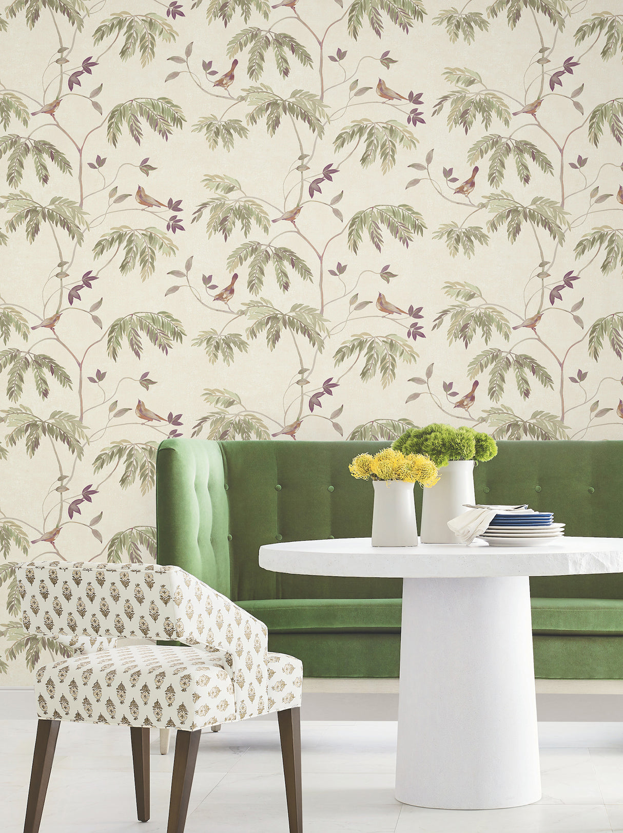 Cillian Plum by Antonina Vella Botanical Bird Trail Traditional Non-Woven Unpasted Wallpaper from the Layered Luxe Collection - LL3248