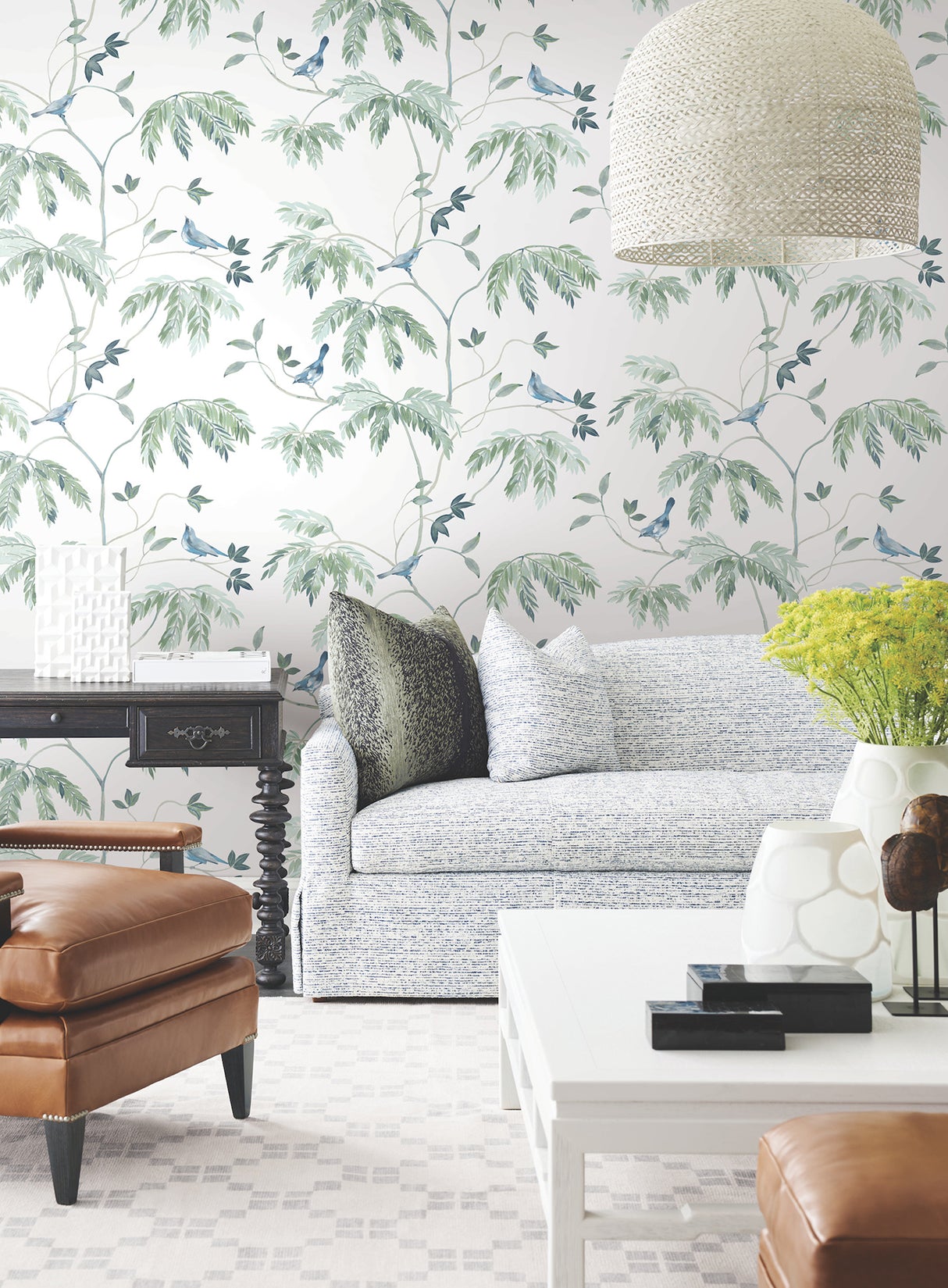 Cillian Blue by Antonina Vella Botanical Bird Trail Unpasted Non Woven Traditional Wallpaper from the Layered Luxe Collection - LL3249
