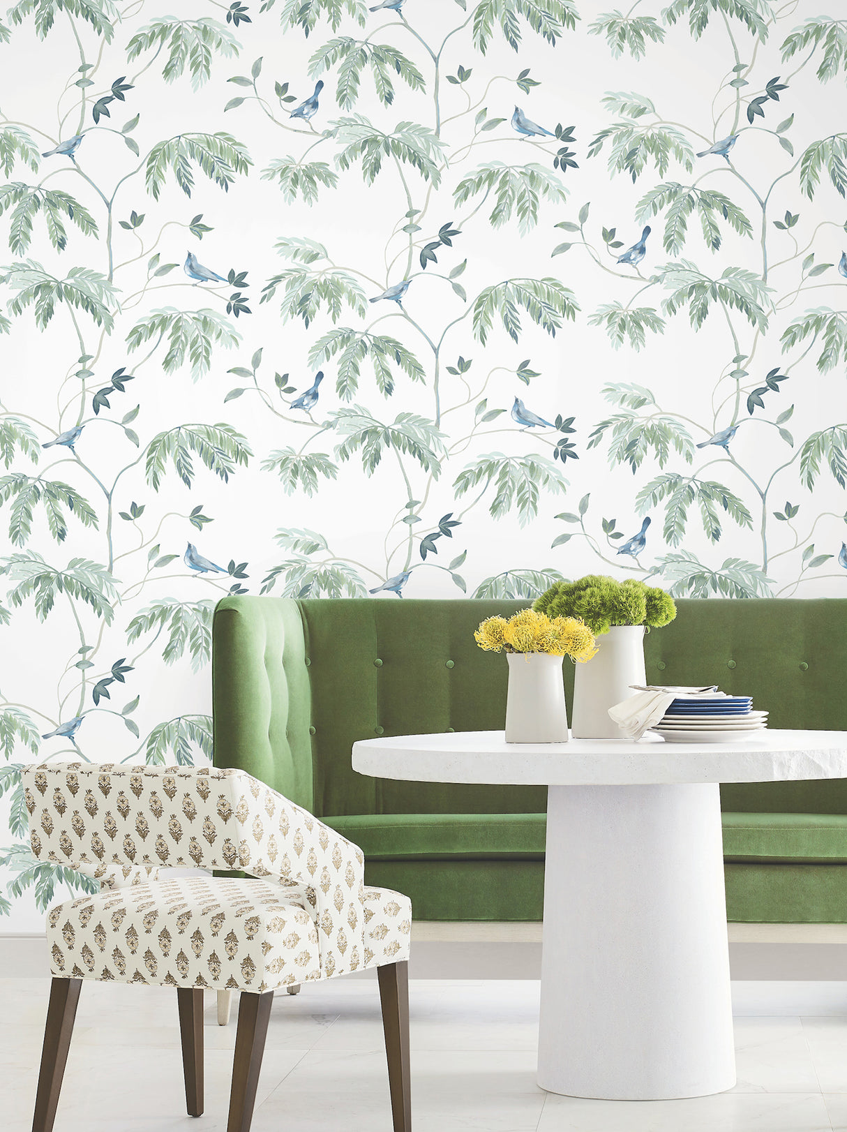 Cillian Blue by Antonina Vella Botanical Bird Trail Unpasted Non Woven Traditional Wallpaper from the Layered Luxe Collection - LL3249