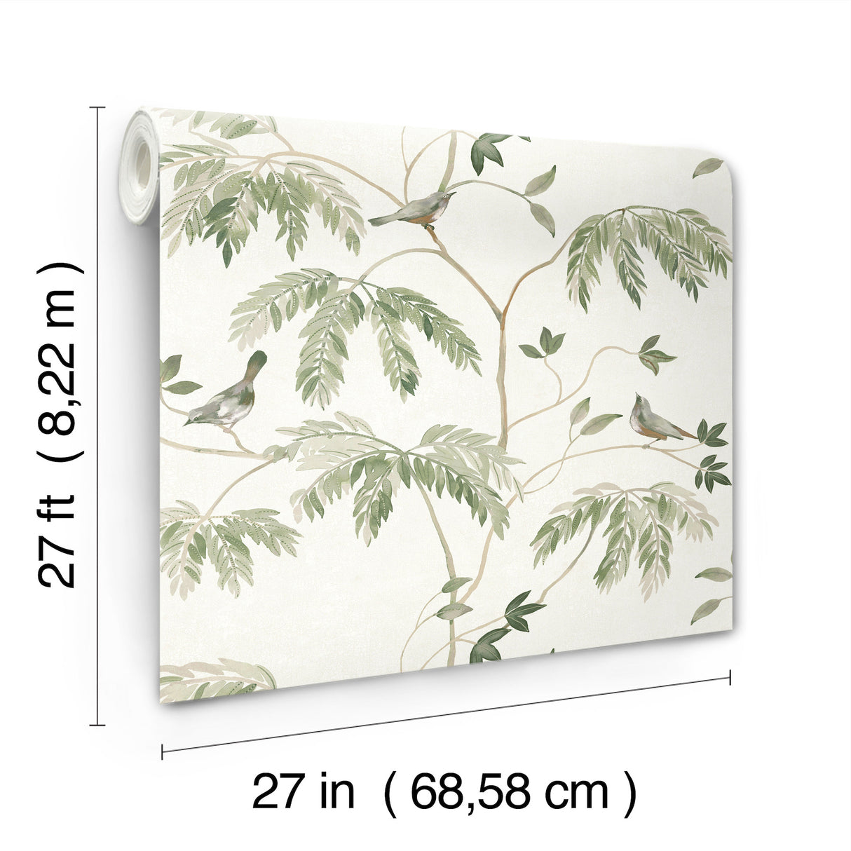 Cillian Dark Green by Antonina Vella Botanical Bird Trail Unpasted Non Woven Wallpaper 27in x 27ft Roll Covering About 60.8 Square Feet - LL3251