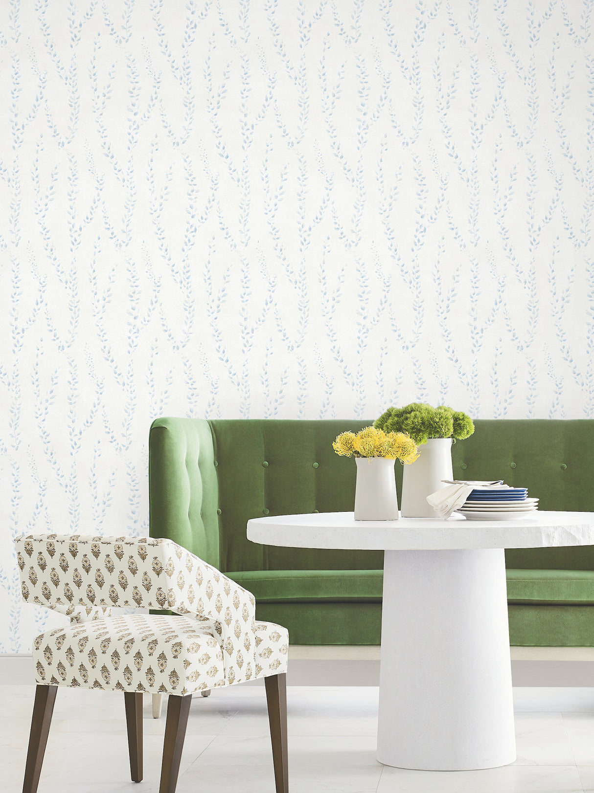 Alpenrose Sky Blue Vine by Antonina Vella Botanical Traditional Unpasted Non Woven Wallpaper - Antonina Vella LL3253
