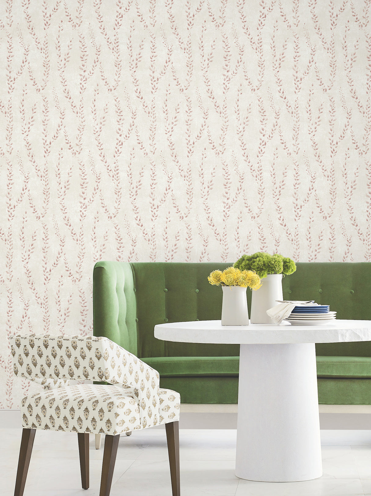Alpenrose Maroon Botanical Climbing Vine Non Woven Unpasted Wallpaper by Antonina Vella Layered Luxe Collection - LL3255