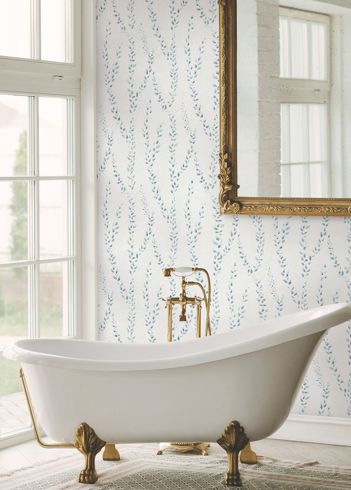 Alpenrose Sapphire by Antonina Vella Delicate Botanical Climbing Vine Non Woven Unpasted Traditional Wallpaper Roll 27in Wide x 27ft Long - LL3256