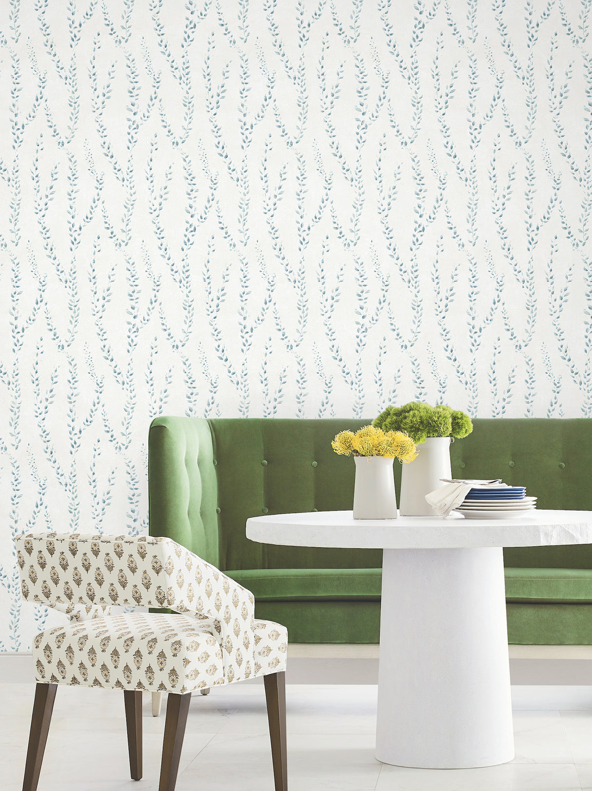 Alpenrose Sapphire by Antonina Vella Delicate Botanical Climbing Vine Non Woven Unpasted Traditional Wallpaper Roll 27in Wide x 27ft Long - LL3256