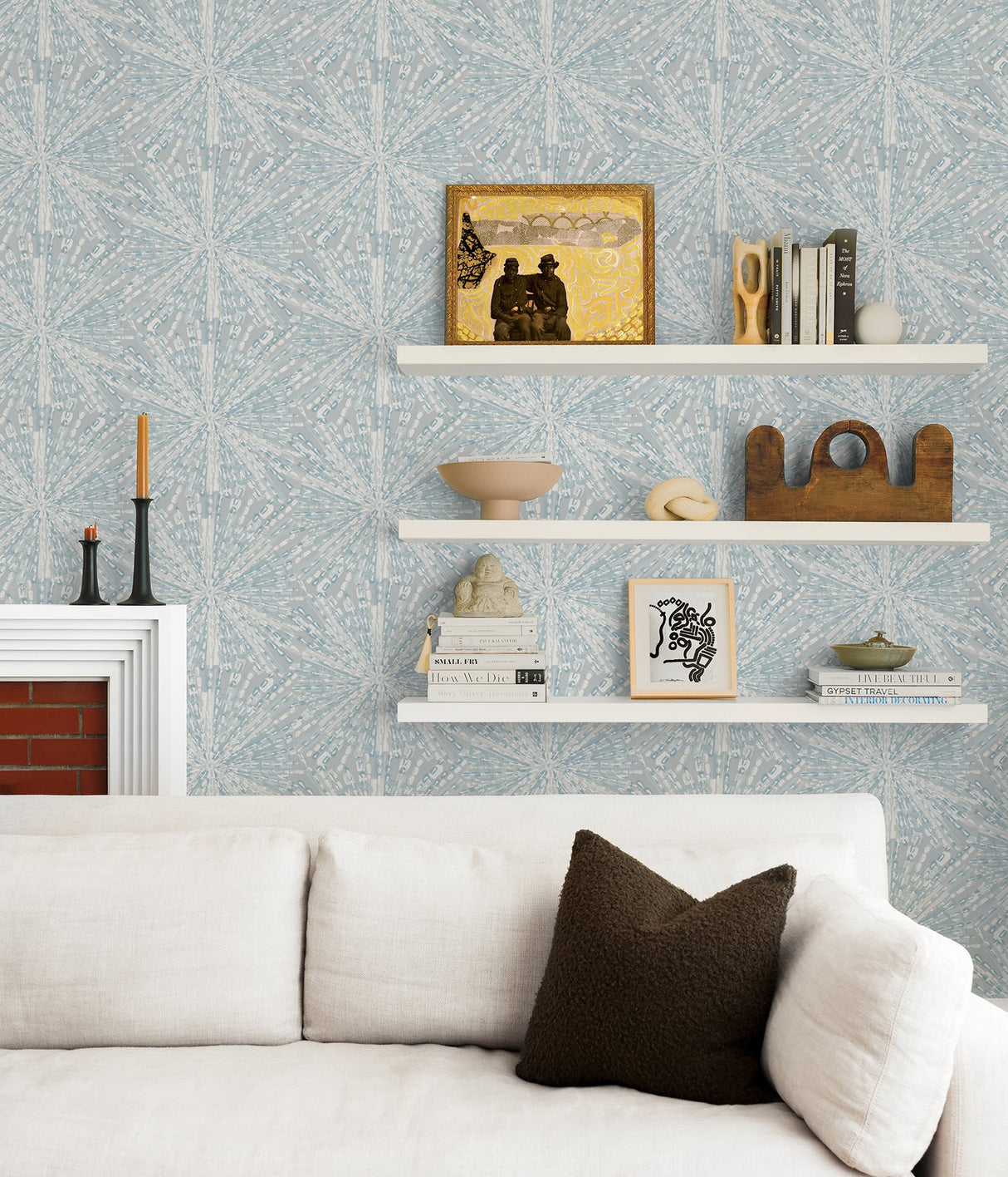 Sunburst Grey Blue Peel & Stick Wallpaper with Metallic Geometric Abstract Bohemian Pattern - NuWallpaper LLS4118