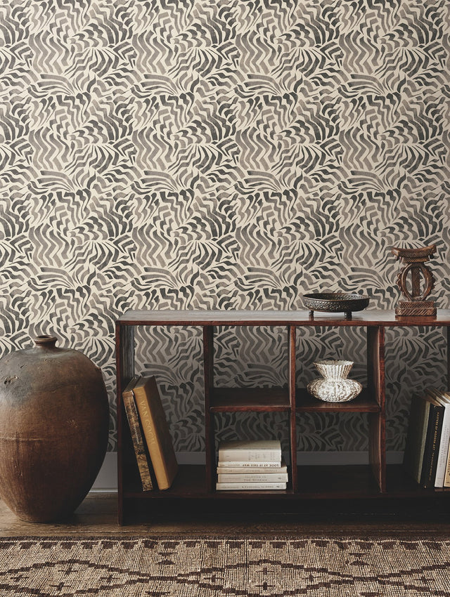 Zora Wave Charcoal Wallpaper with Eclectic Weaves Pattern - York LM5324