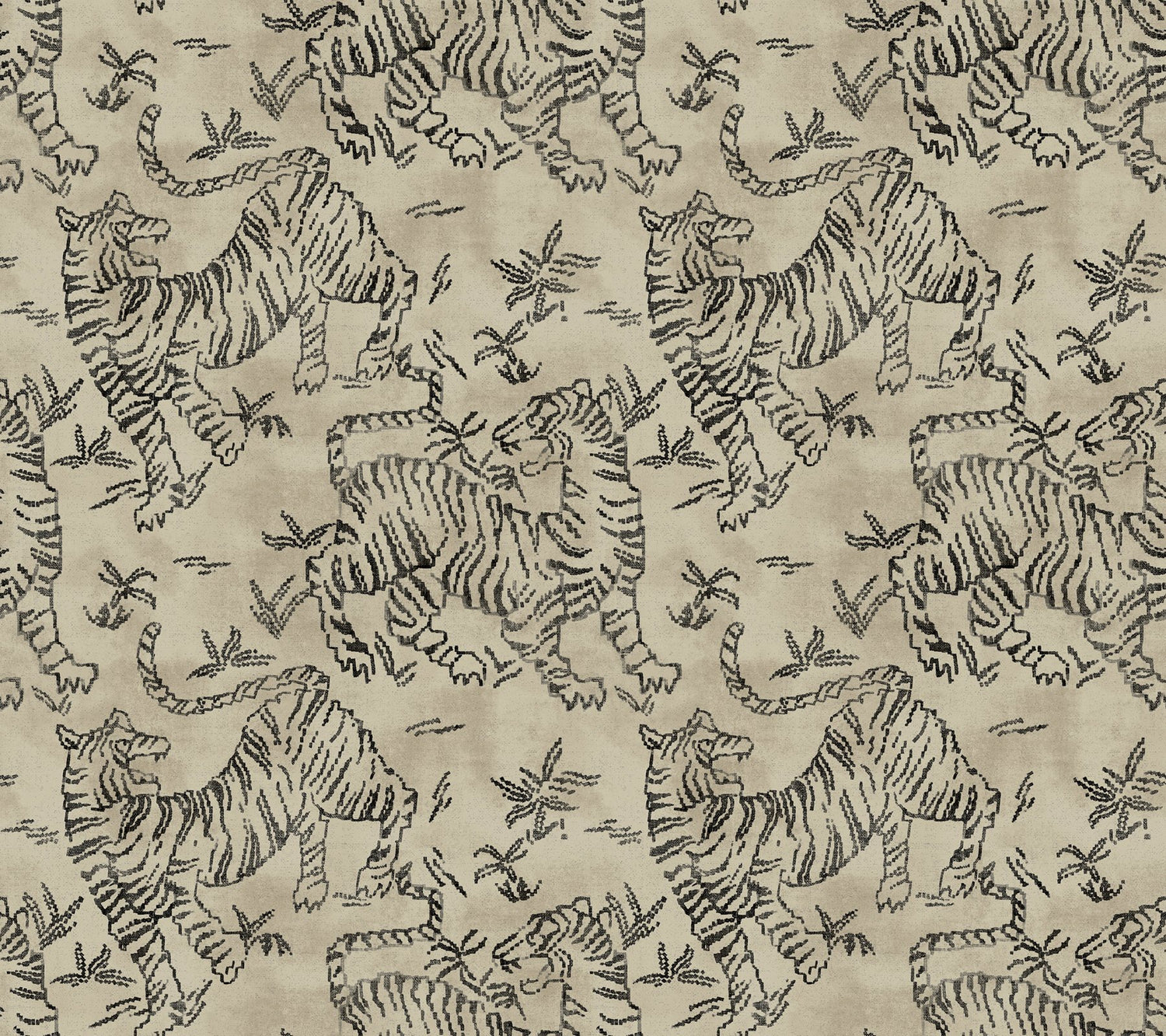 Orly Tigers Taupe Wallpaper with Vintage Animal Motif - York LM5332