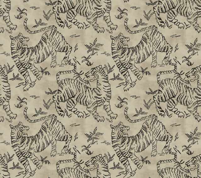 Orly Tigers Taupe Wallpaper with Vintage Animal Motif - York LM5332
