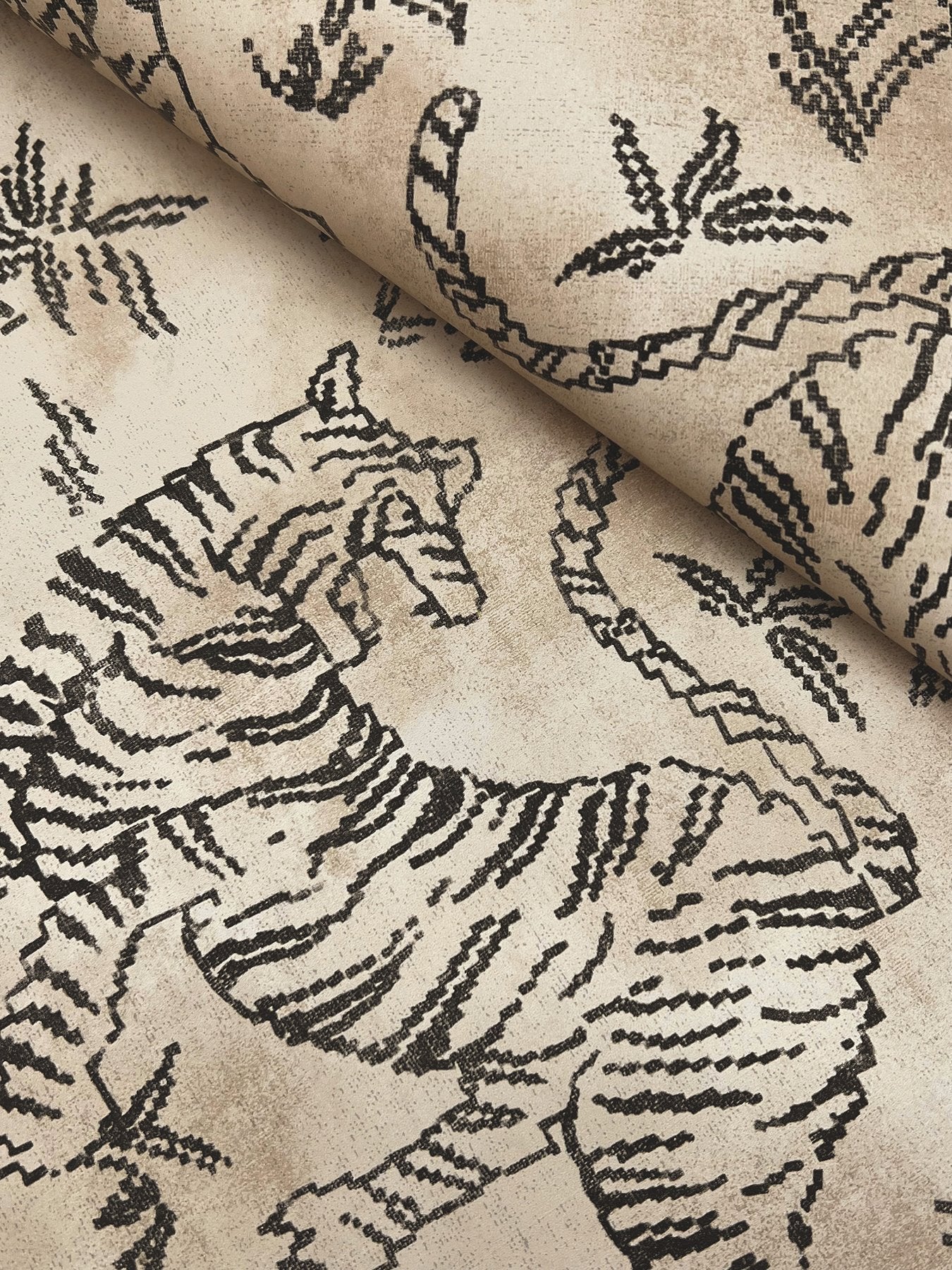 Orly Tigers Taupe Wallpaper with Vintage Animal Motif - York LM5332