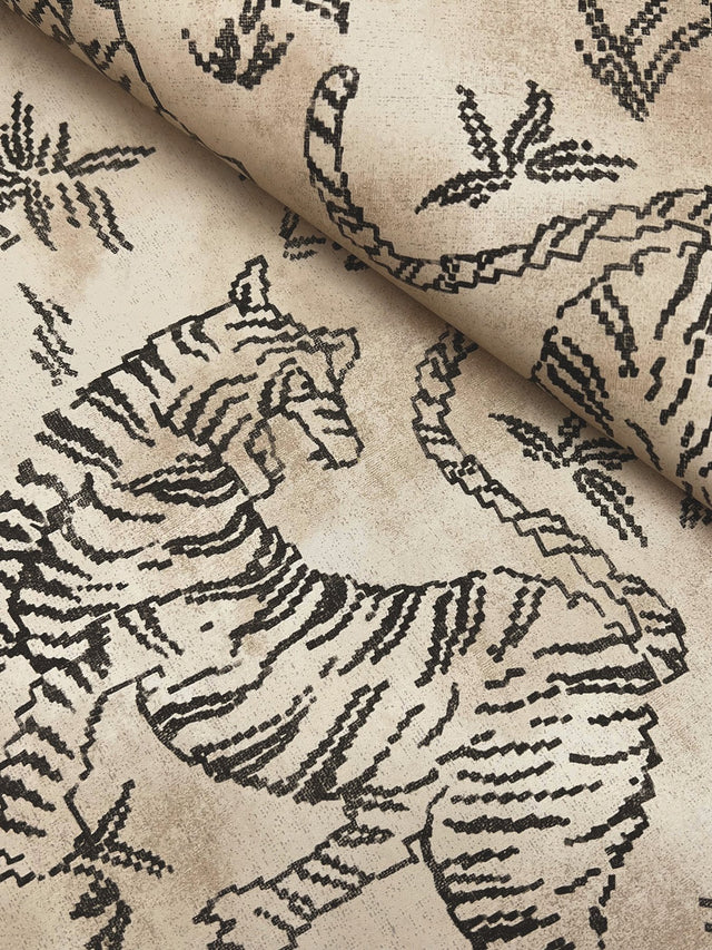 Orly Tigers Taupe Wallpaper with Vintage Animal Motif - York LM5332