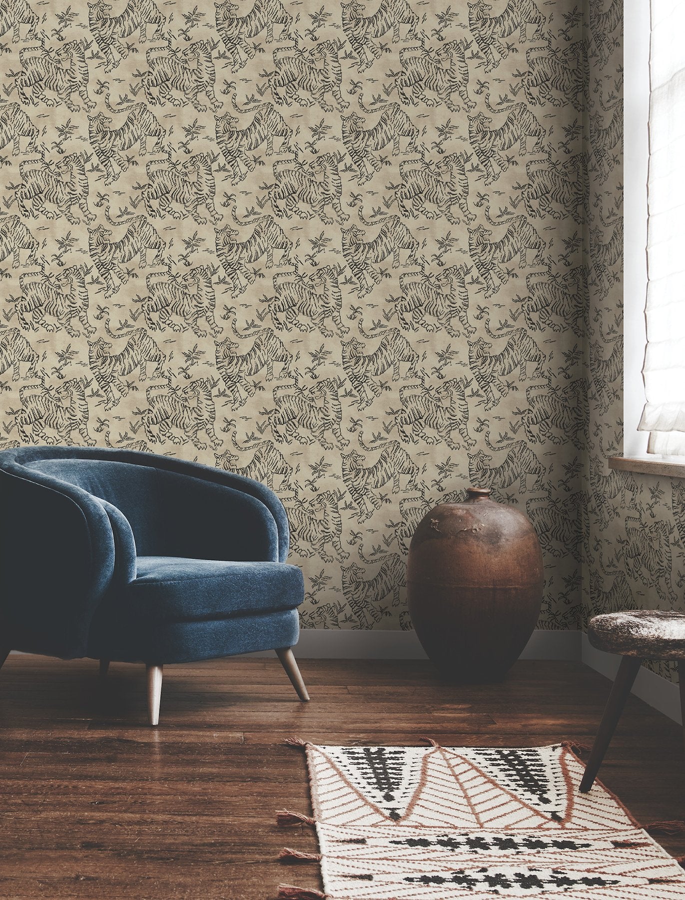 Orly Tigers Taupe Wallpaper with Vintage Animal Motif - York LM5332