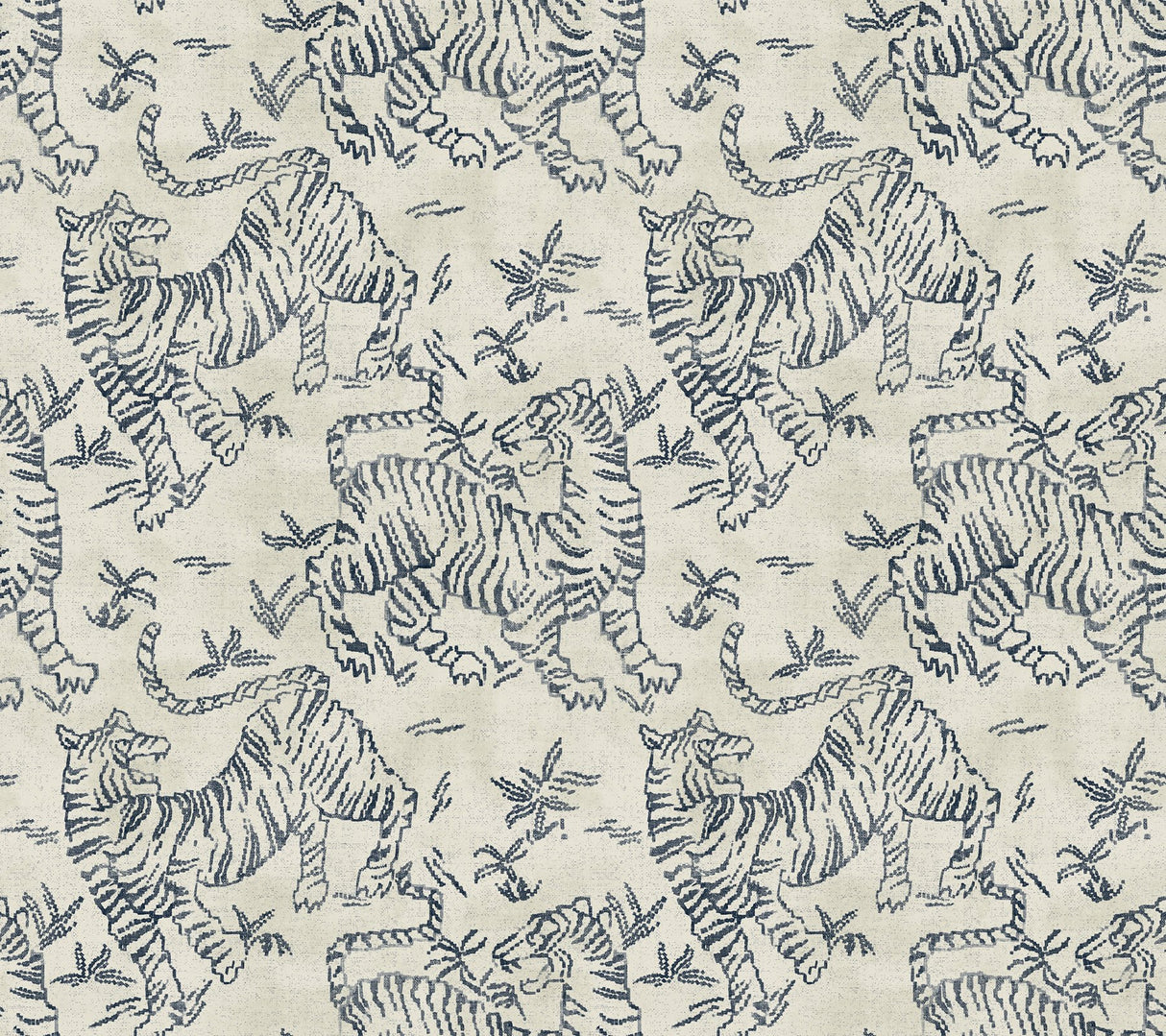 Orly Tigers Indigo Wallpaper with Vintage Tiger Motif - York LM5333