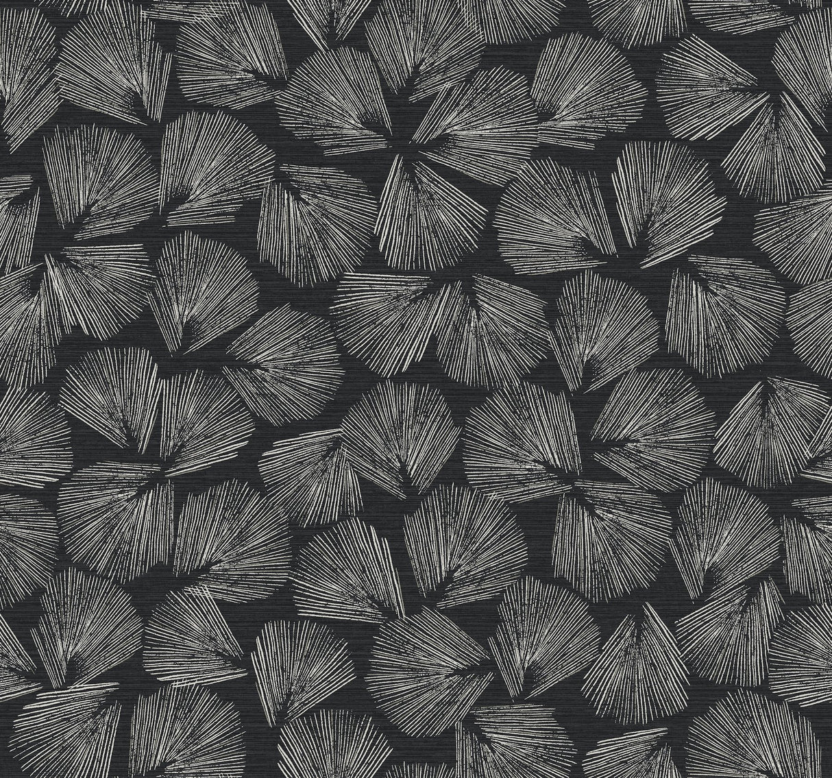 Elora Leaf Black Wallpaper with Metallic Botanical Fan-Leaf Motif - York LM5351
