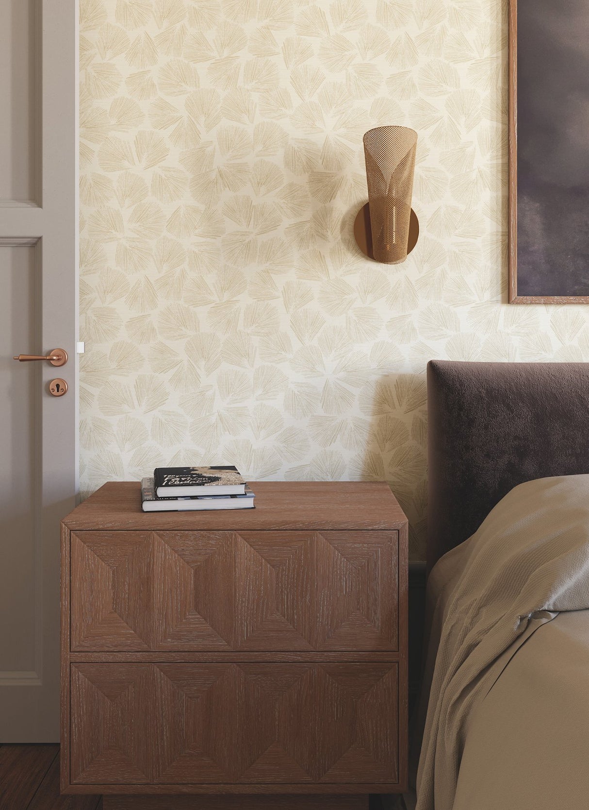 Elora Leaf Gold Wallpaper with Metallic Botanical Fan-Leaf Motif, Transitional - York LM5353