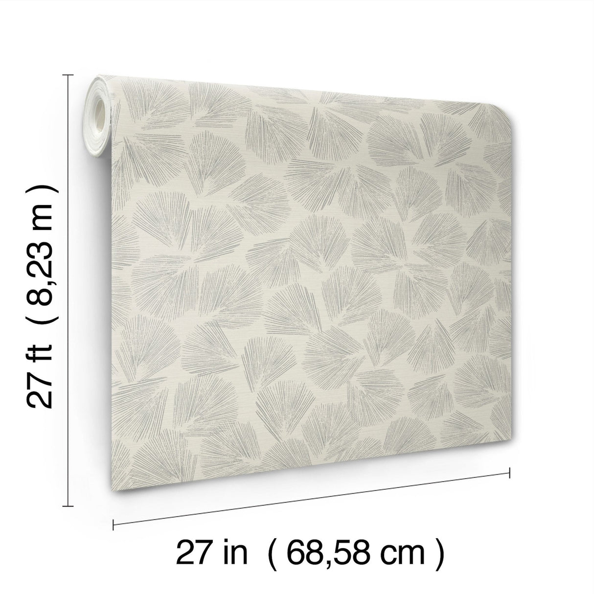 Elora Leaf Grey Wallpaper with Metallic Botanical Fan Motif - York LM5355