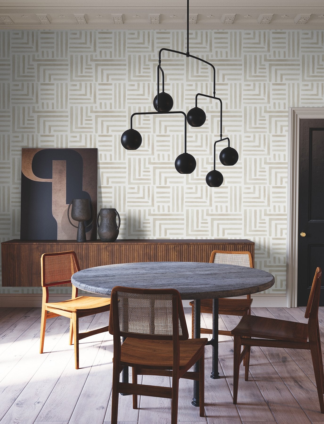 Painterly Labyrinth Light Neutral Geometric Non Woven Wallpaper - York LM5362