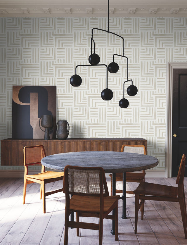 Painterly Labyrinth Light Neutral Geometric Non Woven Wallpaper - York LM5362