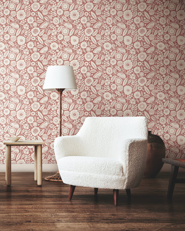 Camille Blossom Vintage Rose Wallpaper with Floral Trail Motif - York LM5391