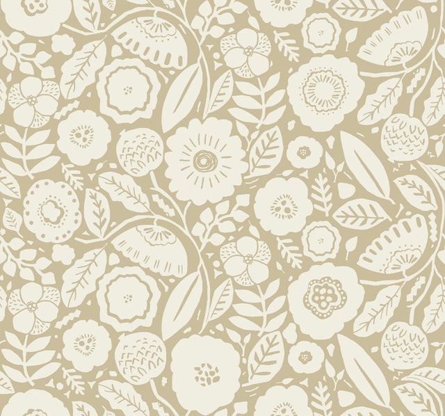 Camille Blossom Ochre Wallpaper with Floral Feature Wall Pattern - York LM5392