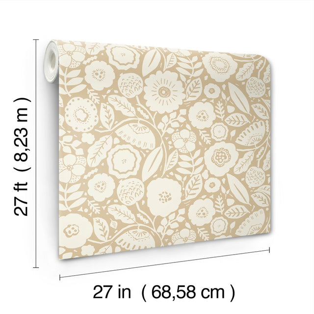Camille Blossom Ochre Wallpaper with Floral Feature Wall Pattern - York LM5392