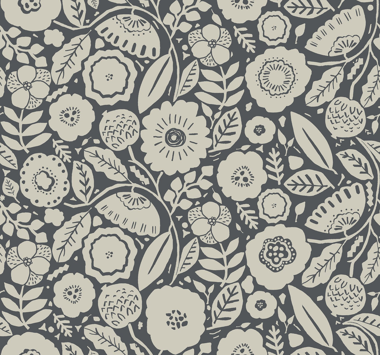 Camille Blossom Charcoal Wallpaper with Floral Motif - York LM5395