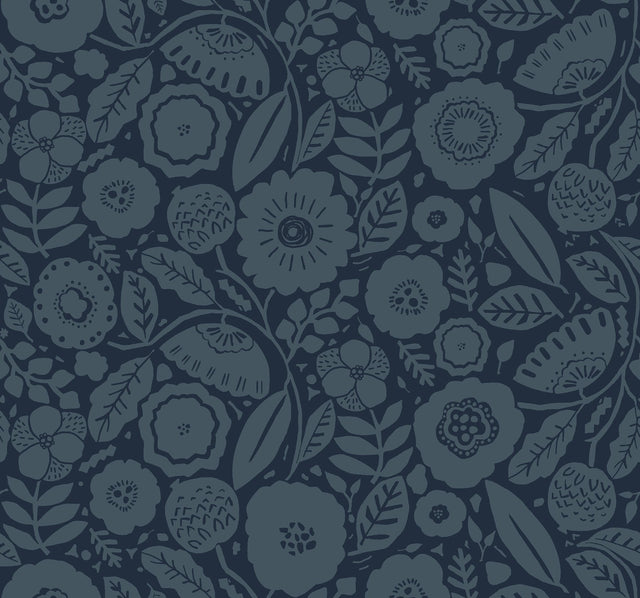 Camille Blossom Indigo Wallpaper with Floral Feature Wall Pattern - York LM5396