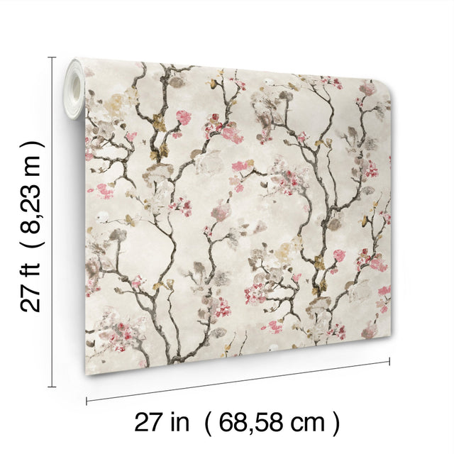 Avril Chinoiserie Rose Wallpaper with Traditional Floral Branch Motif - York LM5411