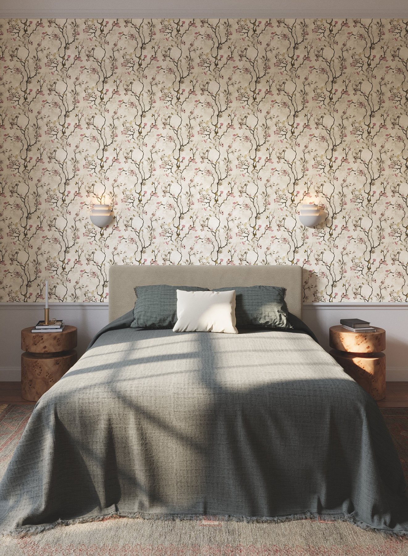 Avril Chinoiserie Rose Wallpaper with Traditional Floral Branch Motif - York LM5411